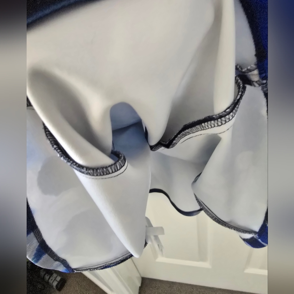 DKNY Blue White Abstract Print Dress Size 2 Fit & Flare Summer Wedding Guest - Picture 7 of 11